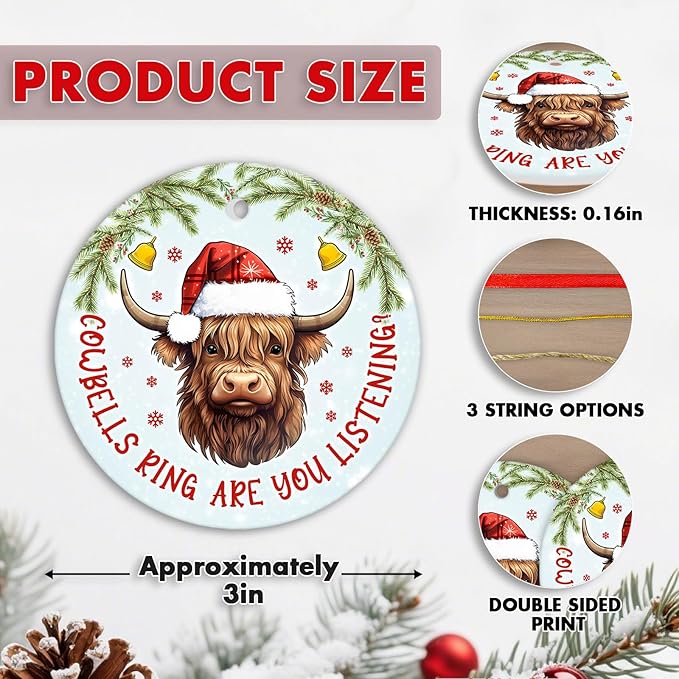 Highland Cow Christmas Ornaments 2025, Cow Ceramic Ornaments Tree Keepsake, Farmhouse Xmas Hanging Decor Gifts for Men Women
