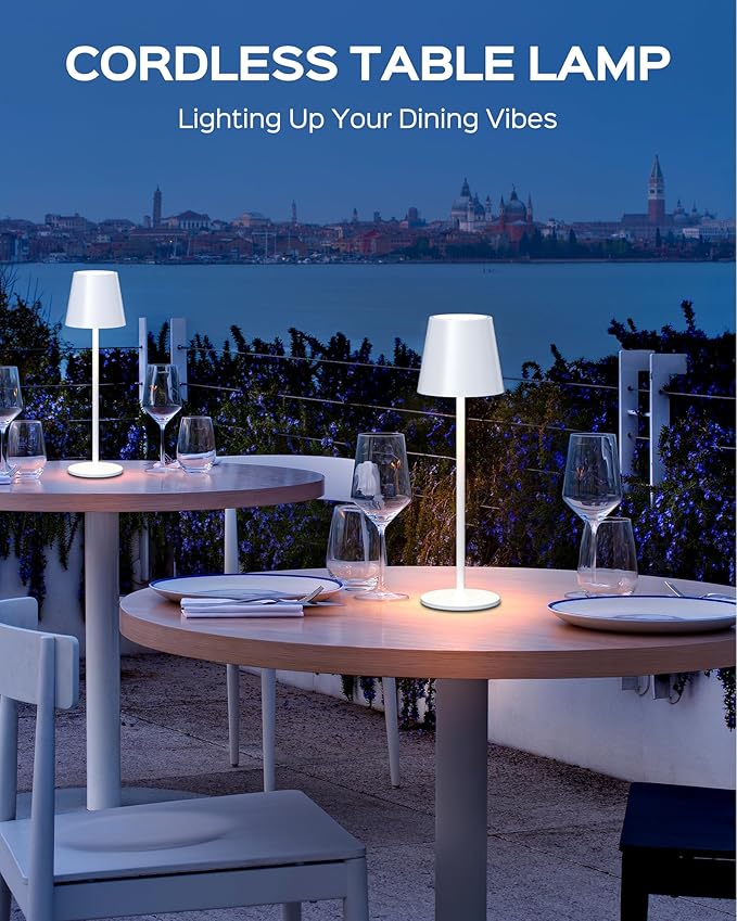 JACKYLED Cordless Table Lamps Rechargeable, 3 Adjustable Height, 5000mAh Battery Operated, 3 Colors Smooth Dimming, Portable LED Waterproof Table Lamp for Dining, Bedroom, Outdoor (2 Pack)