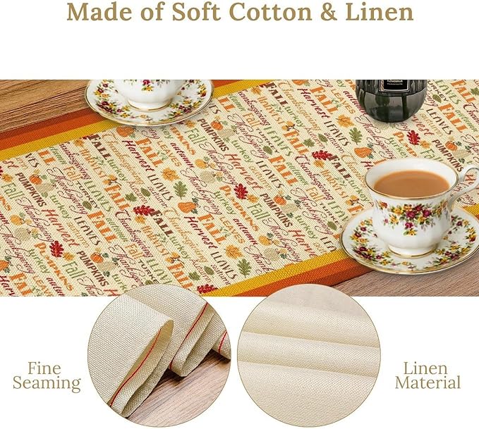 Fall Pumpkin Table Runner Rustic Farmhouse Mushrooms Leaves Berries Lanterns Thanksgiving Theme Home Decor for Farmhouse Indoor Outdoor Party Holiday Dining Kitchen Restaurant Cafe W13xL90in