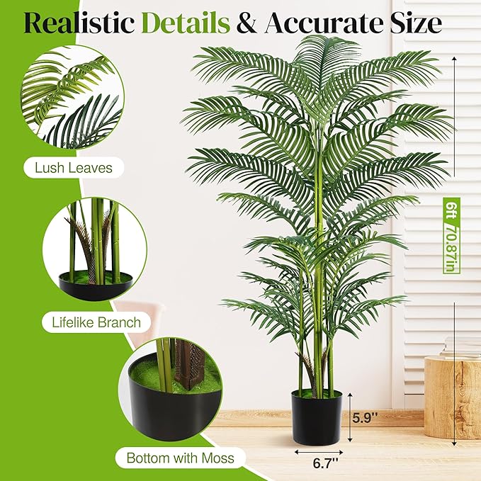 Artificial Palm Tree 6FT, Suntee Faux Plants Indoor and Outdoor 2 Pack, Tall Fake Tree Tropical Areca Floor Plant in Pot for Home Decor Living Room Office Patio Garden