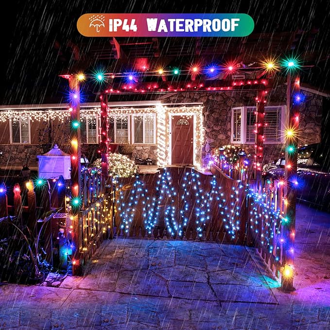 JMEXSUSS 2 Pack White and Multicolor Solar Christmas Lights, Total 400 LED 151FT Color Changing Solar String Lights Outdoor Waterproof for Outside Yard Tree Christmas Decorations