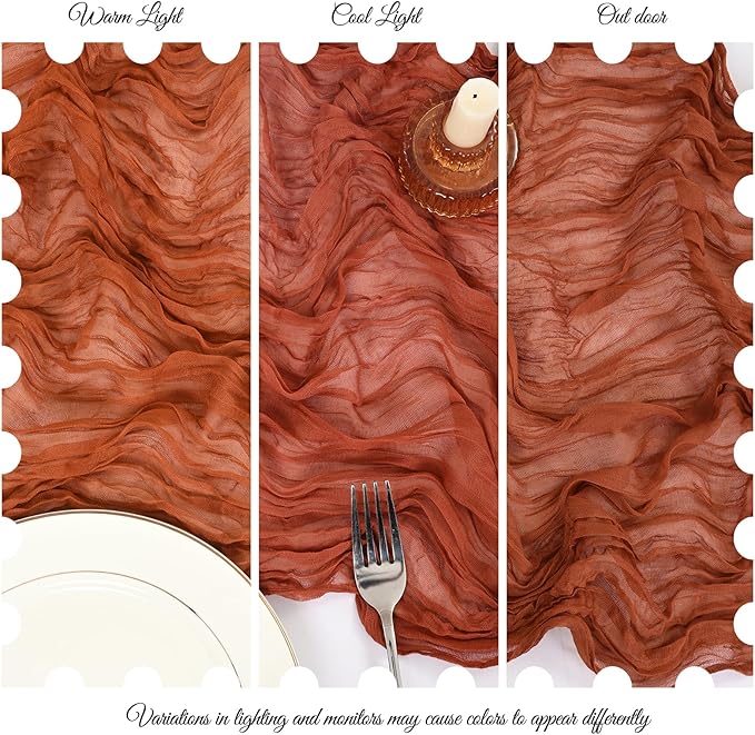 25 Pack Terracotta Cheesecloth Table Runner 17 x 108 Inch Fall Thanksgiving Boho Rustic Farmhouse Gauze Cheese Cloth Runner for Wedding Party Baby Shower Home Decor Holiday Decorations