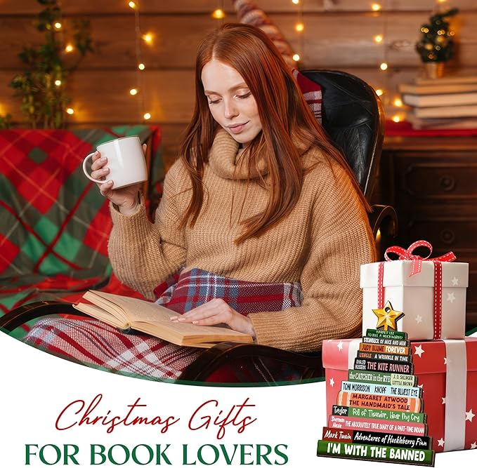 GEEMBI Christmas Book Lovers Gifts for Women Men - Wooden Christmas Ornaments 2025 for Tree Decorations - Christmas Nerd Reading Gifts for Readers Book Lovers, Stocking Stuffers for Friend