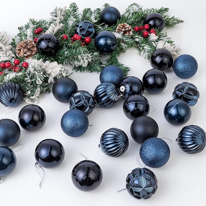 AMS 2.36''/60mm 34ct Christmas Ball Large Ornaments Party Decorations Shatterproof Festival Pendant Hangings for Xmas Tree Decor (60mm, Dark Blue)