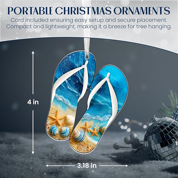 Beach Decor Christmas Decorations - Acrylic Christmas Ornaments 2025 for Xmas Decorations - Beach Gifts for Women Men, Nautical Ocean Gifts for Mom Dad Family Friend, Boho Coastal Decor