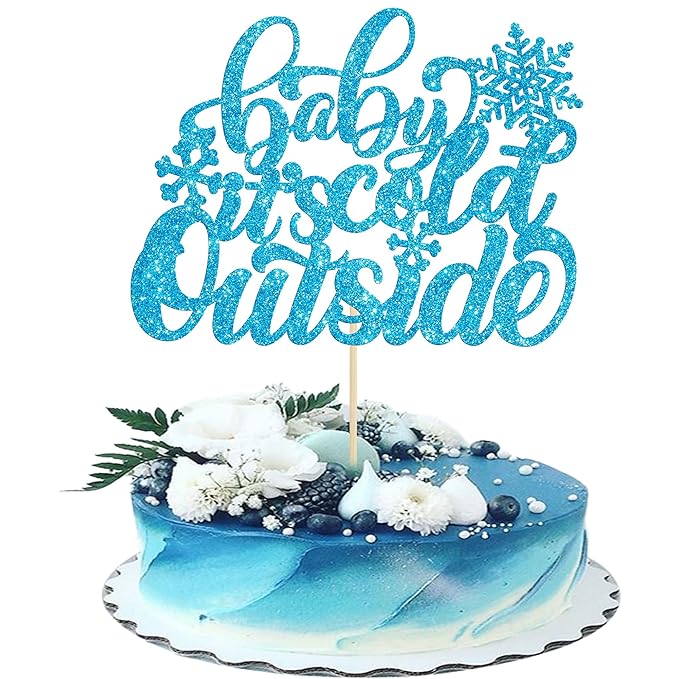 Gyufise 1 Pack Blue Glitter Baby It's Cold Outside Cake Topper Snowflake Baby Shower Decorations Winter Wonderland Baby Shower Decorations Winter Kids Birthday Party Supplies