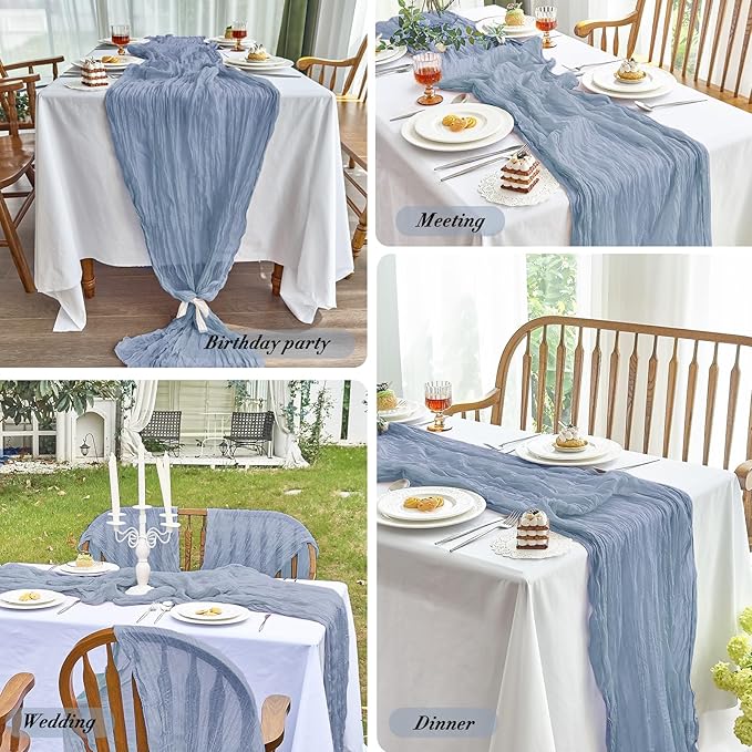 IVAPUPU 6 Pcs Cheesecloth Table Runner - 10ft Dusty Blue Boho Gauze Cheese Cloth Table Runners for Baby Shower Decoration Wedding Party Summer Garden Farmhouse