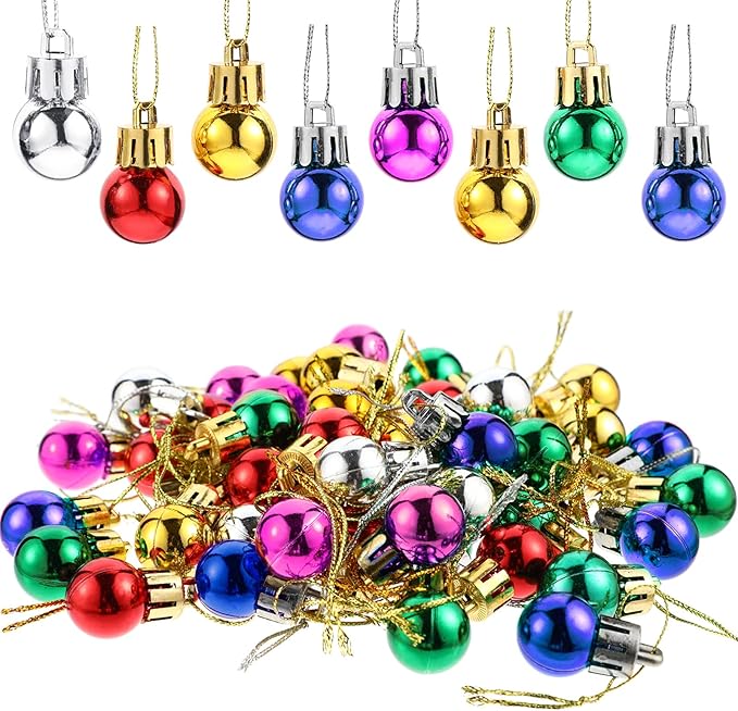 Boao 96 Pcs Christmas Mini Balls Ornaments Miniature Xmas Tree Ornaments Multicolour Shiny Small Hanging Decorations for Christmas Holiday Party Decor(1.57 Inch,Multicolor Balls)