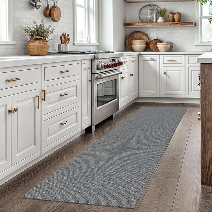 EARTHALL Washable Runner Rug 2x7 Ft Non Slip Runners for Hallways Cotton Rubber Backed Kitchen Runner Braided Indoor Floor Carpet Runners for Entryway, Hallway, Kitchen, Bedroom, Charcoal Gray