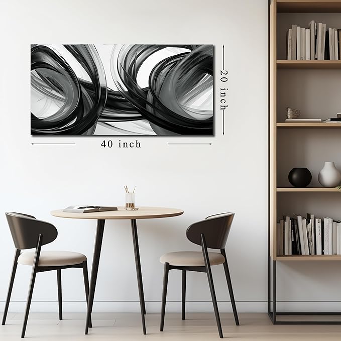 Abstract Canvas Wall Art for Office Black White and Gray Wall Decor Minimalist Print Living Room Bathroom Apartment Decoration Ready to Hang 20 x 40 Inch
