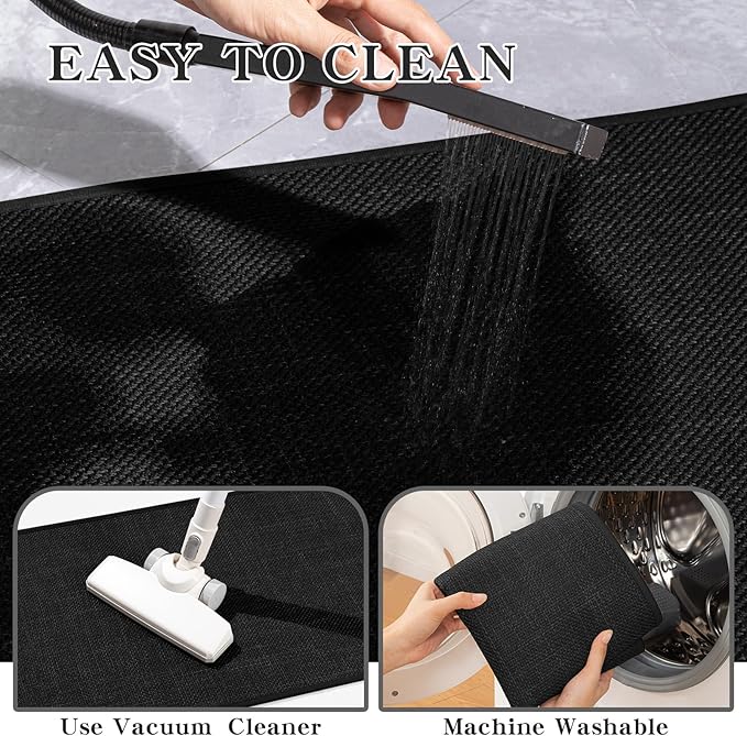 chakme Bathroom Rugs Mat 25x47, Ultra Thin Non Slip Bath Mat Large Quick Dry Absorbent Bath Mat for Bathroom Floor, (Black, 47"x25")