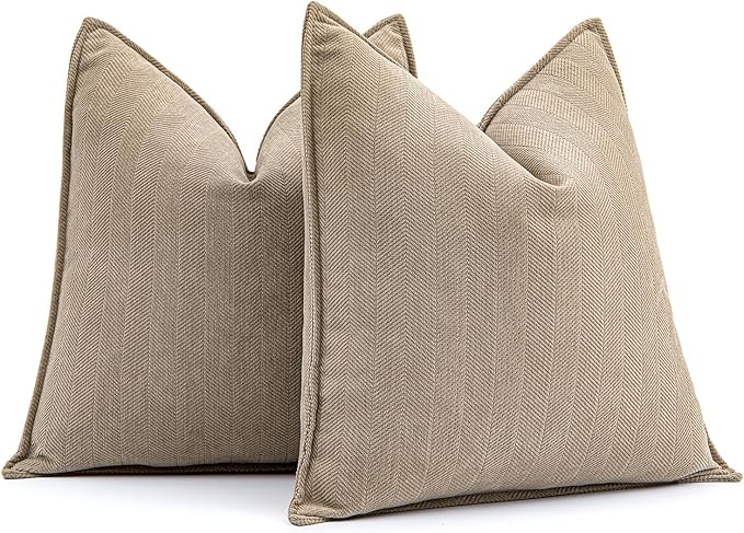 MIULEE Pack of 2 Khaki Decorative Pillow Covers 20x20 Inch Soft Chenille Luxurious Couch Throw Pillows Farmhouse Cushion Covers with Elegant Design for Sofa Bedroom Living Room Home Decor