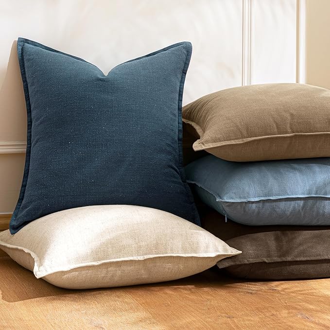 Woaboy 26x26 Inch Set of 2 Decorative Linen Solid Throw Pillow Covers Boho Accent Farmhouse Couch Pillowcases Modern Netural Euro Home Decor for Couch Sofa Living Room Bed,Navy Blue