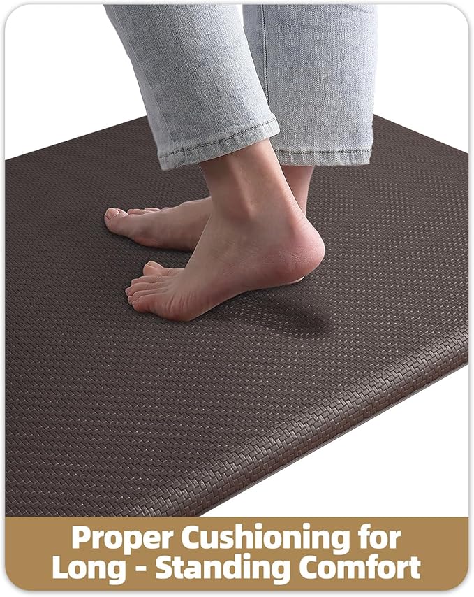Color&Geometry 0.71" Extra Thick Anti Fatigue Cushion Kitchen Floor Mat,Easy Clean, Water & Oil Proof, Non Slip, Foam Padded Runner Rug for Front Sink,20"x 47" Brown (2.0 Version)