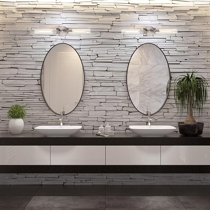 LaLuLa 2-Pack Vanity Lights for Bathroom – Brushed Nickel 2-Light Wall Sconces with Knurled Texture and Clear Glass Shades, Modern Chrome Bathroom Light Fixtures Over Mirror, 25 Inch