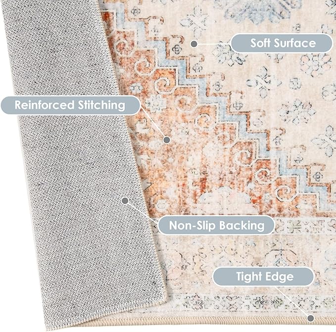 MUJOO Small Rug,2x3 Washable Area Rugs for Bathroom Entryway Entry Entrance Bedroom,Indoor Front Door Mat Non Slip Throw Carpet Boho Low Pile Terracotta