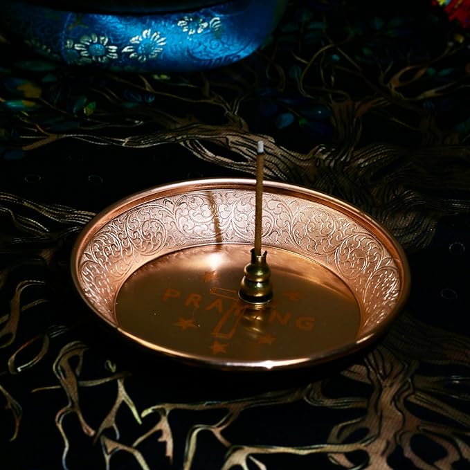 Copper Offering Prayer Ritual Bowl Plate - Great for use Meditation,Smudging, Incense,Candle Dish, Ash Catcher,Jewelry Dish,Witches(Praying)