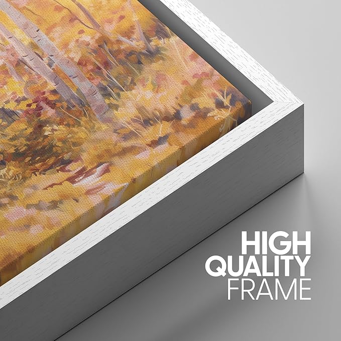 SIGNWIN Framed Canvas Print Wall Art Set Golden Autumn Forest Path Impressionist Landscape Illustrations Modern Art Decorative Chic Calm for Living Room, Bedroom, Office - 24"x36"x3 White
