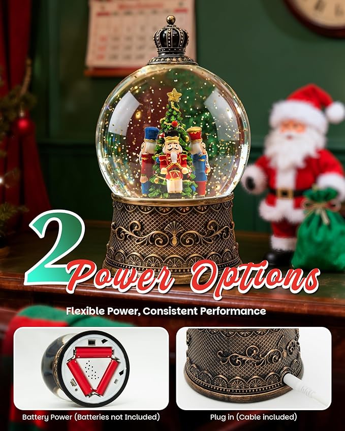 Christmas Tree Snow Globe Light up Lantern with 8 Songs, 6.69" Christmas Snow Globes for Kids Adults, 6H Timer & Dual Power, Snowglobes Christmas Decorations Indoor, Gifts for Women Men