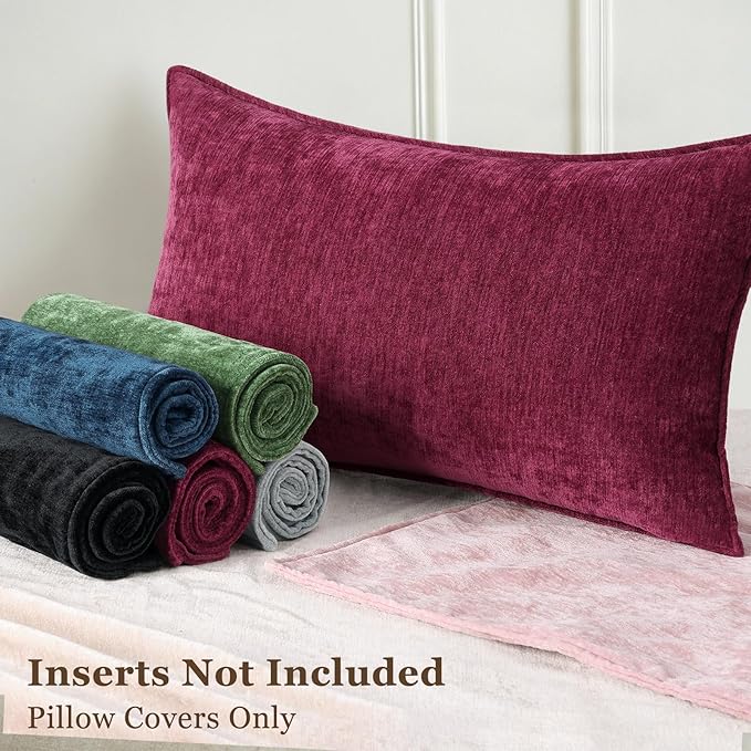 decorUhome Christmas Couch Throw Pillow Covers 26x26 Set of 2, Decorative Soft Euro Velvet Neutral Chenille Pillow Covers with Elegant Design for Sofa Bed Living Room Home Decor, Rhododendron