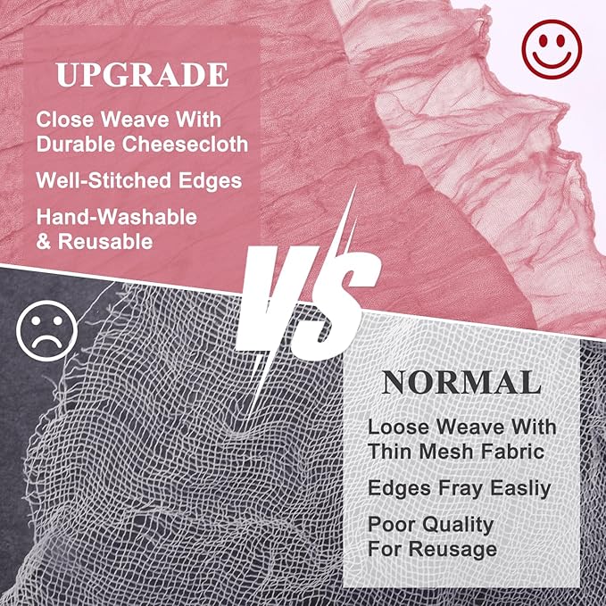 Asee'm 12pcs Cheesecloth Table Runner 120 Inches Dusty Rose Boho Gauze Cheese Cloth Runner 10FT Rustic Sheer Table Runners for Summer Wedding Baby Shower Holiday Party Decoration