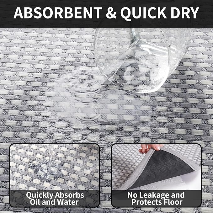 Kitchen Runner Rugs Non Slip Washable, Super Absorbent Soft Chenille Braided Kitchen Mats for Floor Rubber Backing Sink Mat Standing Floor Mat, Machine Washable Easy Clean, Gray 17"x59"