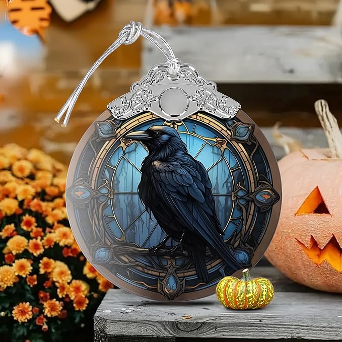 2025 Ornaments for Christmas Tree, Zmoicky Stained Glass Hanging Ornament, Christmas Ornaments Clearance, Gift Exchange Ornament, Bauble Present - Crow in The Dark