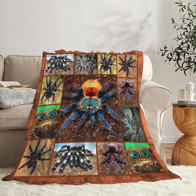 Tijuboni Tarantula Spider Throw Blanket Spider Gifts for Boys Men Girls Women Kids Adults Soft Flannel Fleece Blanket for Couch Sofa Bed Home Decor 50"x60"