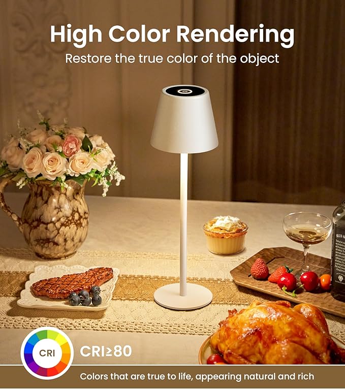 3 Pack Cordless Table Lamp, Portable Battery Operated Lamp with 3 Color Temps and Stepless Dimming, Rechargeable Table Lamp for Dinner, Desk, Cafe, Outdoor (White)