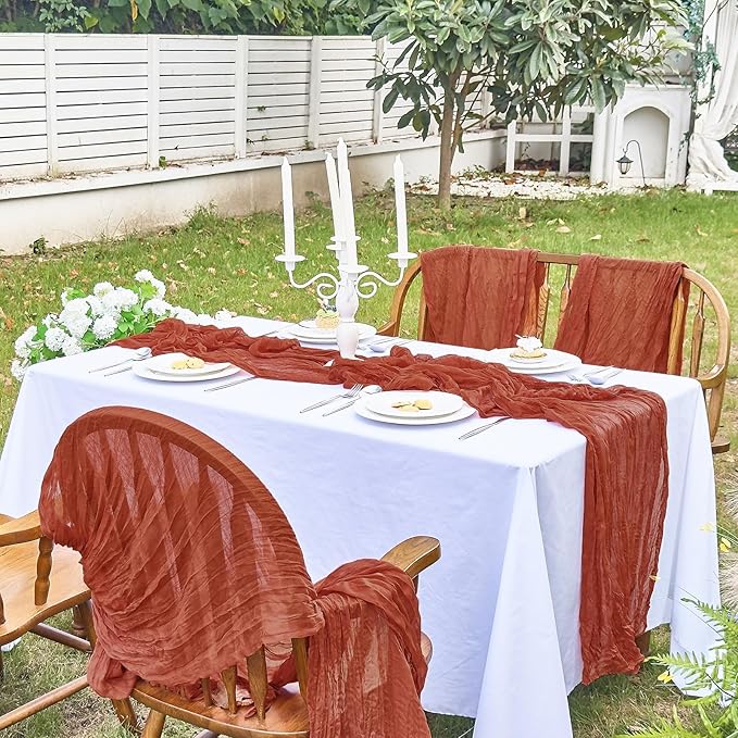 IVAPUPU 2 Pcs Cheesecloth Fall Thanksgiving Table Runner - 10ft Terracotta Boho Gauze Cheese Cloth Table Runner for Baby Shower Decoration Wedding Party Summer Garden Farmhouse