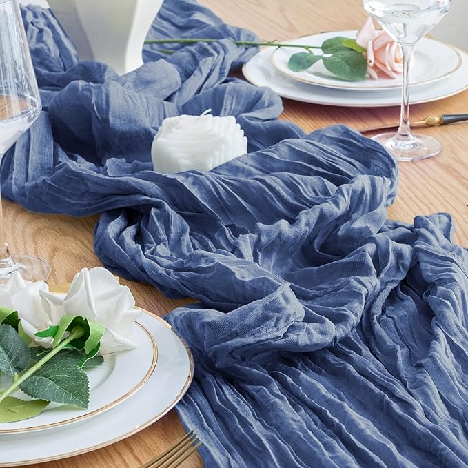 Table Runner Cheesecloth 10FT Blue Boho Gauze Cheese Cloth Rustic Sheer Table Runners for Wedding Birthday Bridal Baby Shower Party Decoration