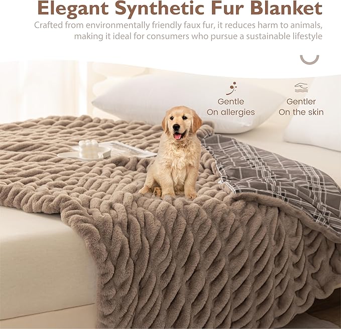 ALPHA HOME Blanket Soft Throw Blanket, Lightweight Fluffy Throw Blanket Throw Size, Luxury Home Decor Throw Blankets for Couch, Sofa, Bed, Brown