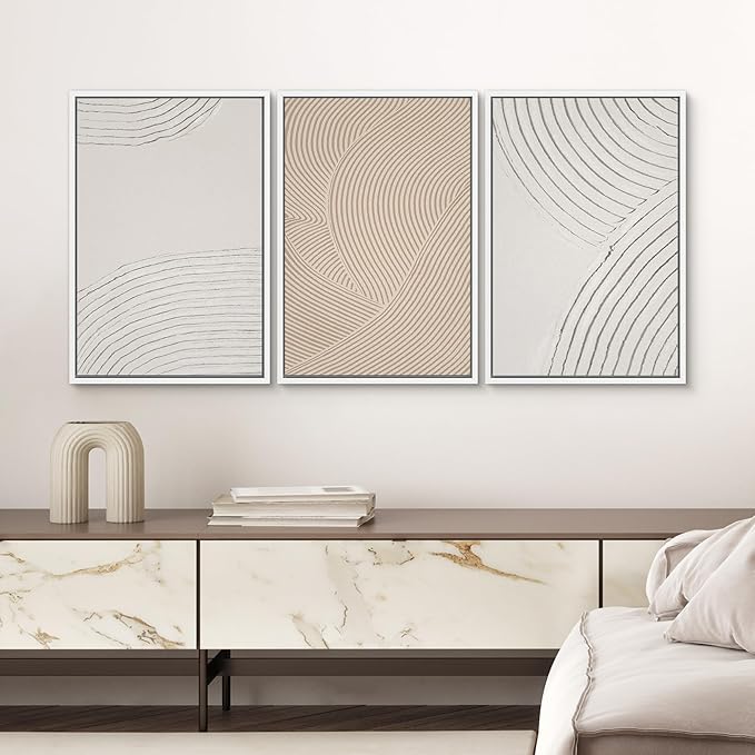 SIGNWIN Framed Canvas Print Wall Art Set Geometric Pastel Spiral Circles Shapes Abstract Illustrations Modern Art Decorative Nordic Chic Calm/Zen for Living Room, Bedroom, Office - 16"x24"x3 White
