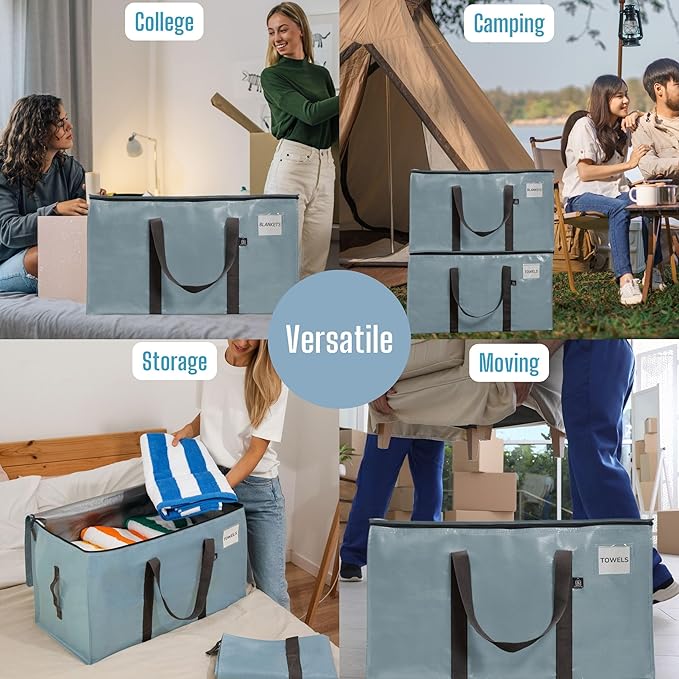 VENO 16 Pack Moving Bags, Upgraded Heavy Duty, Moving Boxes Alternative, Packing Storage Supplies for Dorm Room Essentials with Zipper for Clothes, Large Totes for Packaging (Light Blue, 16 Pack)