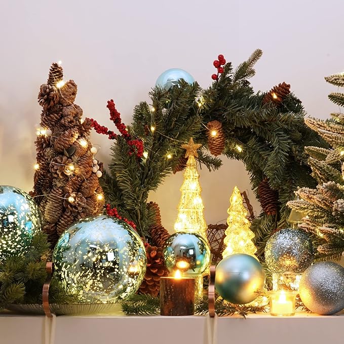 XmasExp Large Christmas Ball Ornaments,4pcs Light Blue Giant Shatterproof Plastic Hanging Mercury Xmas Ball Decorations Christmas Tree Ornaments (Lake Blue, 4")
