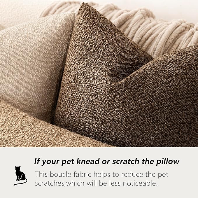 Foindtower Pack of 2 Textured Boucle Throw Pillow Covers Accent Solid Pillow Cases Cozy Soft Decorative Couch Cushion Case for Chair Sofa Bedroom Living Room Home Decor 18x18 Inch Chocolate