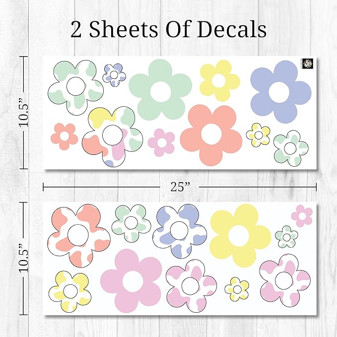 Decalcomania Pastel Flowers Wall Decor by Jessica Stempel - Set of 22 Danish Pastel Room Decor Flower Wall Decals Removable Peel and Stick Wall Stickers - Floral Aesthetic Room Decor