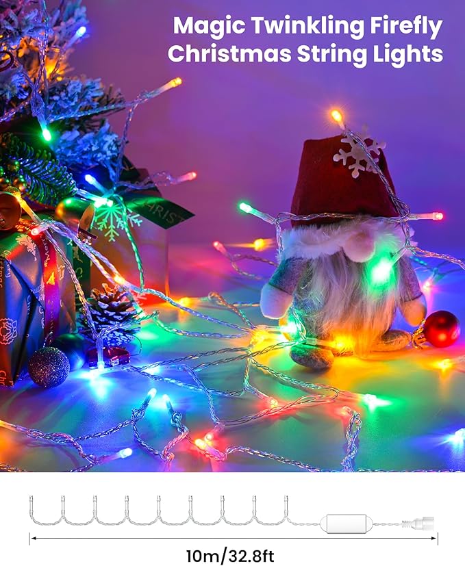 Christmas Tree Topper Star Lighted with 32.8ft Breathing Flickering Light Cord & 6 LED Projection Modes, Silver Christmas Star Topper for Indoor Xmas Holiday Tree Decoration