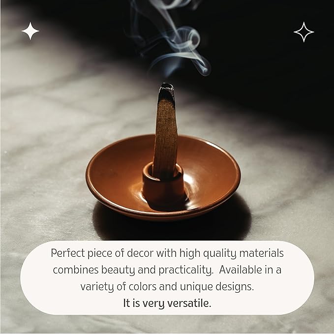 Luna Sundara Authentic Peru Pottery Palo Santo Stick Holder and Incense Holder with 5 Palo Santo Sticks Handmade Ceramic Smudge Bowl Sage Holder Brown Gift Set