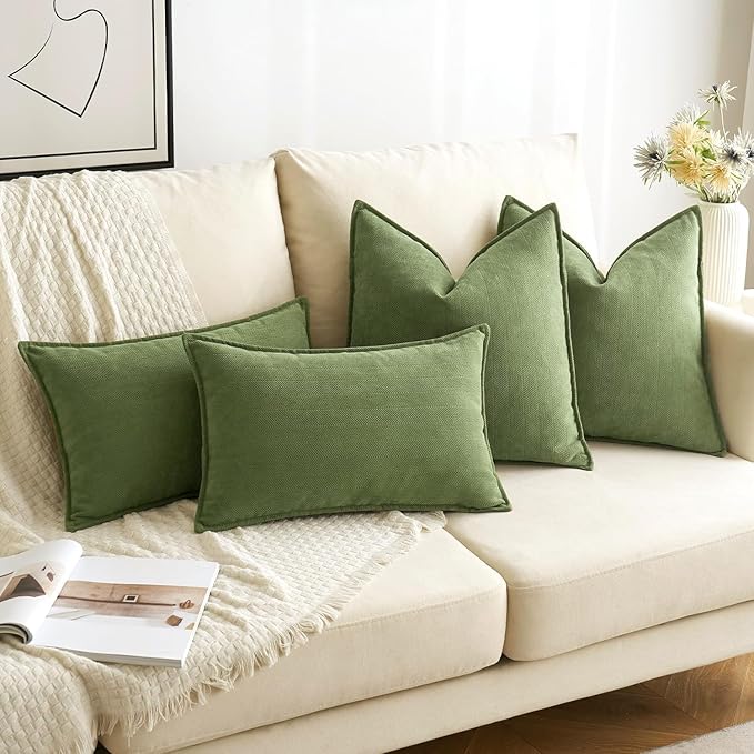 MIULEE Pack of 2 Sage Decorative Pillow Covers 20x20 Inch Soft Chenille Luxurious Couch Throw Pillows Farmhouse Cushion Covers with Elegant Design for Sofa Bedroom Living Room Home Decor