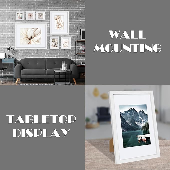 9x12 White Picture Frames set of 3, Made of Wooden and Glass Photo frame - Displays Picture 6x8 with Mat or 9 x 12 without Mat, Desktop & Wall Collage Frame set
