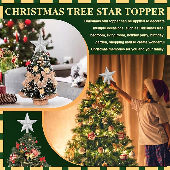 Christmas Tree Topper 10 Inch,Glitter Christmas Ornaments Star Xmas Decoration on Tree for Holiday Ornament or Home Decor(Silver)