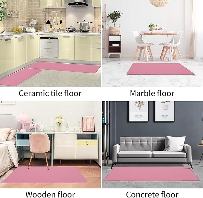 AUTODECO Kitchen Mats and Rugs Set of 2 - Cushioned Anti-Fatigue Kitchen Rug for Floor Washable 17"x29" +17"x59", PinkRed