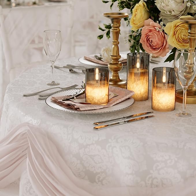 Ice Crystal Real Wax Glass Flameless Candles with Remote & Timer, Battery Operated Candles with Warm Flickering Flame, Realistic LED Candle for Wedding Home Decor [D3×H4/5"/6"] Grey, 3Pack