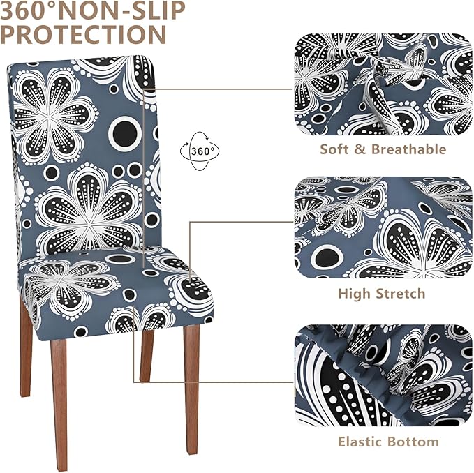 Stretch Dining Chair Covers Set of 4,Floral Print Chair Covers,Soft Removable Washable,Pet Friendly Furniture Protector,Universal Chair Slipcovers for Home, Kitchen,Ceremony Dining Room Seat