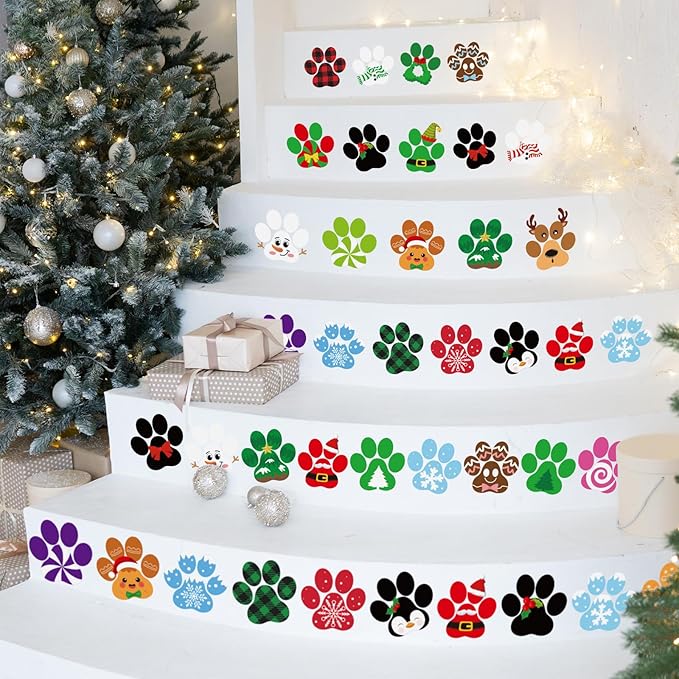 Cinrobiye 9 Sheets Christmas Floor Clings Decals Footprints Stickers Winter Holiday Candy Land Party Decorations Santa Elf Candy Snowman Wall Decals for Home Living Room Classroom Xmas Party Supplies
