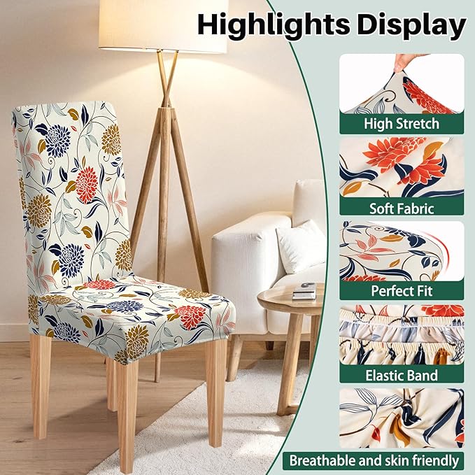 Dioxide High Stretch Chair Covers for Dining Chairs, Washable Dining Chair Covers Set of 6, Soft Kitchen Chairs Seat Covers, Parsons Chair Slipcovers Protectors for Home Hotel Restaurant Banquet
