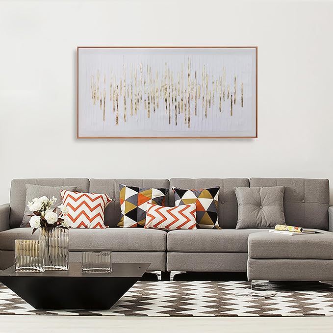 Wall Art Framed Artwork Wall Decor White Background Golden Decoration Golden Years Abstract Morden Canvas Painting For Bedroom Living Room Office Home Decor 20"X40"