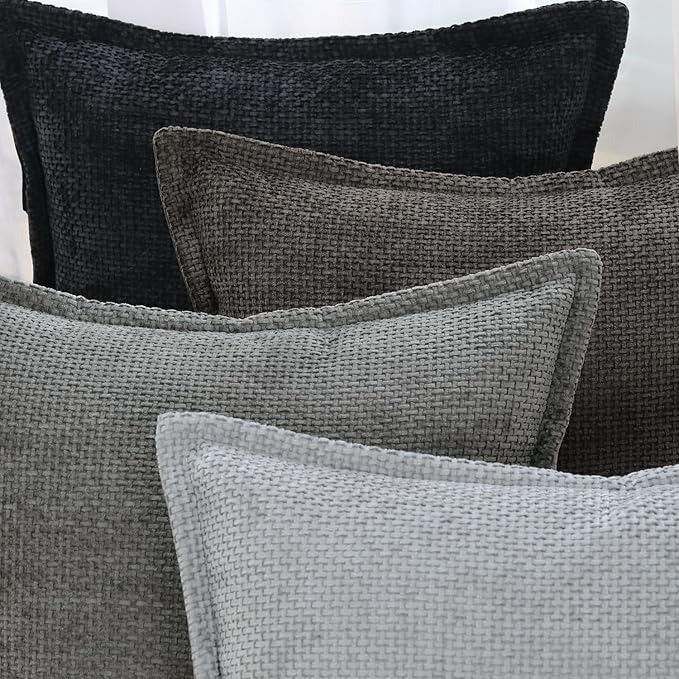 MADIZZ Chenille Velvet Throw Pillow Covers with Flange Set of 2 Super Soft Boho Textured Pillow Covers Decorative Throw Pillowcases Modern Farmhouse Home Decor for Sofa Bedroom Dark Grey 20x20 Inch