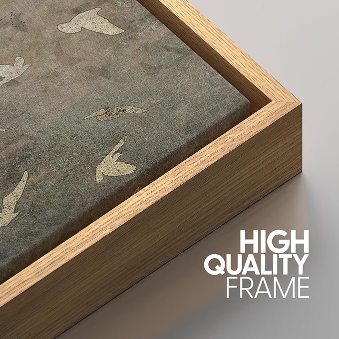 SIGNWIN Framed Canvas Print Wall Art Set Abstract Golden Birds in Flight Illustrations Modern Art Decorative Rustic Calm/Zen for Living Room, Bedroom, Office - 16"x24"x3 Natural